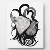 レイヴン・トライバル・アートを持つホワイトウルフ フォトプラーク (正面)