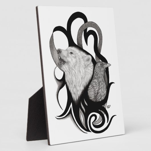 レイヴン・トライバル・アートを持つホワイトウルフ フォトプラーク (側面)