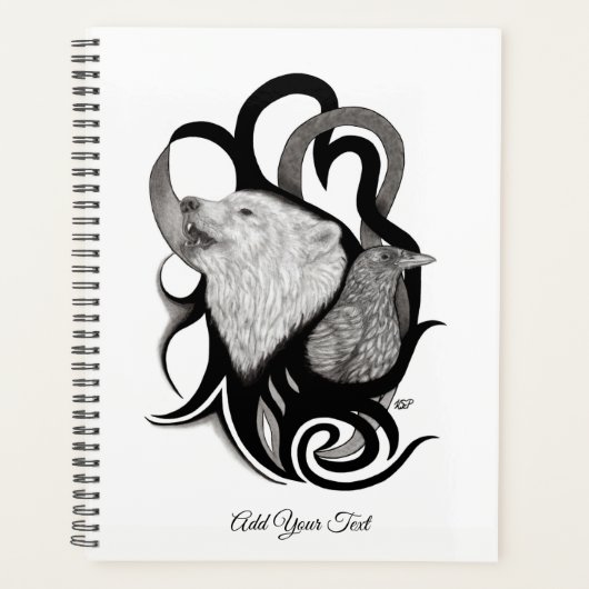 レイヴン・トライバル・アートを持つホワイトウルフ プランナー手帳 (正面)