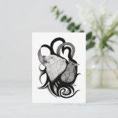 レイヴン・トライバル・アートを持つホワイトウルフ ポストカード (スタンド正面)