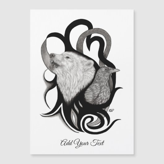 レイヴン・トライバル・アートを持つホワイトウルフ マグネット招待状 (正面)