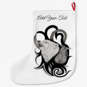 レイヴン・トライバル・アートを持つホワイトウルフ ラージクリスマスストッキング (裏面)