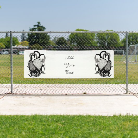 レイヴン・トライバル・アートを持つホワイトウルフ 横断幕 (インサイチュ)