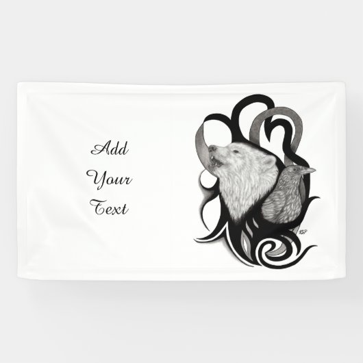 レイヴン・トライバル・アートを持つホワイトウルフ 横断幕 (横)