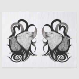 レイヴン・トライバル・アートを持つホワイトウルフ 薄葉紙