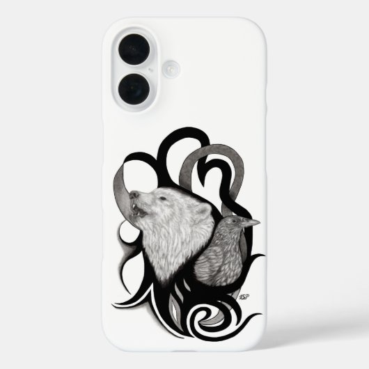 レイヴン・トライバル・アートを持つホワイトウルフ Case-Mate iPhoneケース (裏面)