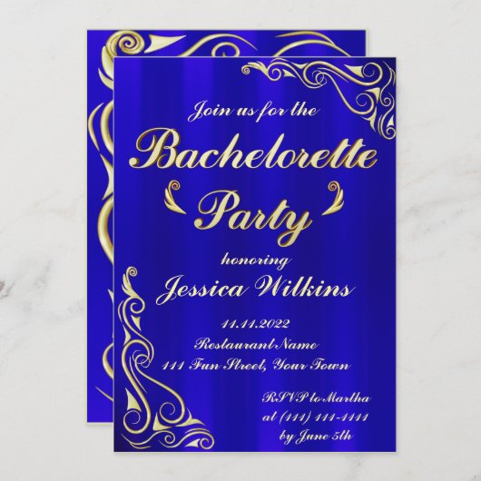 レエレガントガルゴールデン王室のブルーバチェロレッテ 招待状 (正面/裏面)