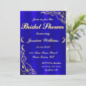 レエレガントガルゴールデン王室のブルーブライダルシャワー 招待状 (スタンド正面)