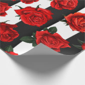 レエレガントッドローズオンブラック&ホワイトストライプ ラッピングペーパー (角)