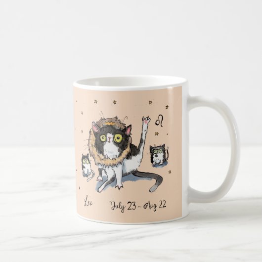 レオおもしろいスター〔占星術の〕十二宮図猫とマネ&クラウン コーヒーマグカップ (右)
