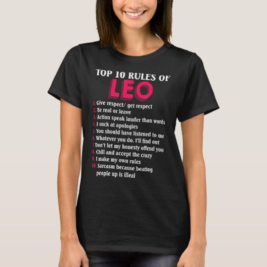 レオのトップ10ルール〔占星術の〕十二宮図標識 Tシャツ (正面)