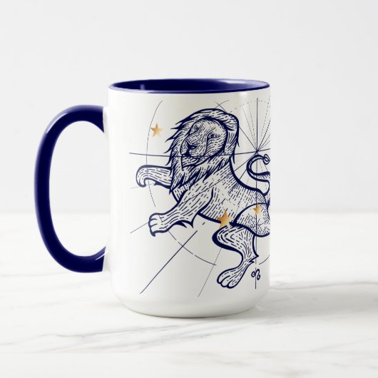 レオの(占星術の)十二宮図の濃紺及び金ゴールドの誕生のマグ マグカップ (左)