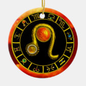 レオの(占星術の)十二宮図の誕生日の宝石の黄色のトパーズの金ゴールド セラミックオーナメント (正面)