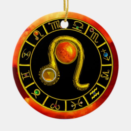 レオの(占星術の)十二宮図の誕生日の宝石の黄色のトパーズの金ゴールド セラミックオーナメント (正面)