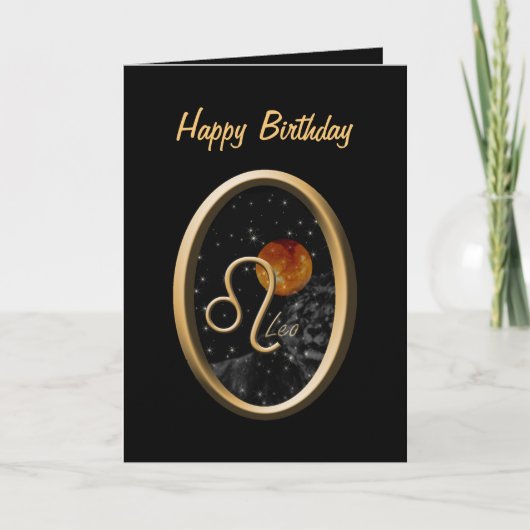 レオサンライオン〔占星術の〕十二宮図誕生日グリーティングカード カード (正面)