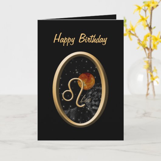レオサンライオン〔占星術の〕十二宮図誕生日グリーティングカード カード (黄色い花)