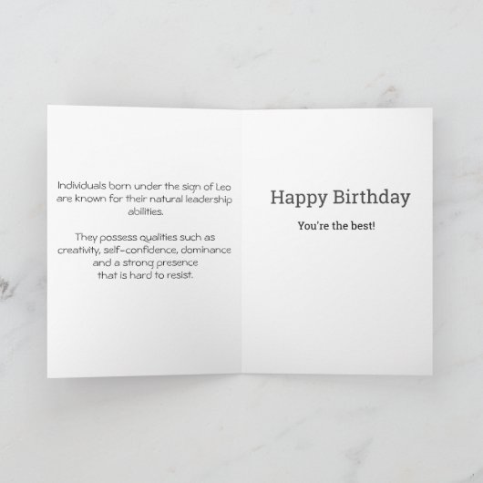 レオシンボル〔占星術の〕十二宮図水彩星占い誕生日 カード (内部)