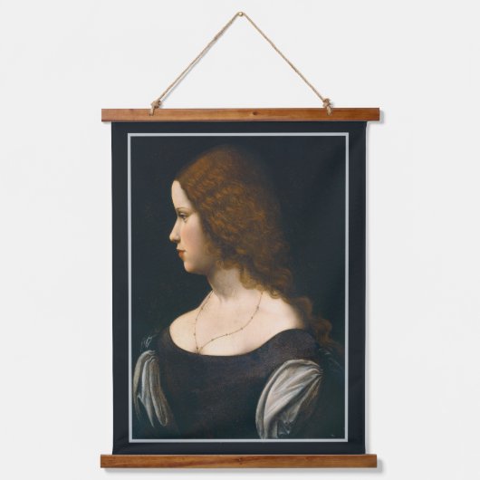 レオナルドダヴィンチポートレートヤングレディーフェイスアート 吊り下げ型タペストリー (正面)