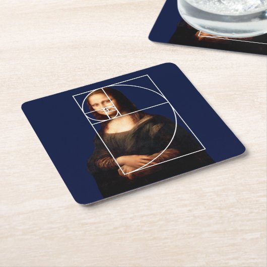 レオナルドダヴィンチモナリサフィボナッチ配列 スクエアペーパーコースター (アングル)