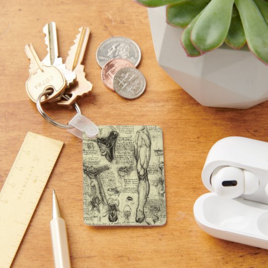 レオナルドダヴィンチヴィンテージヒト解剖学的喉頭脚 キーホルダー (デスク)