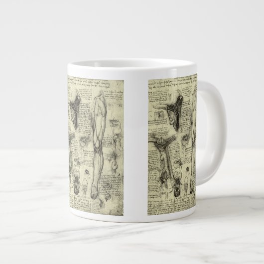 レオナルドダヴィンチヴィンテージヒト解剖学的喉頭脚 ジャンボコーヒーマグカップ (正面右)