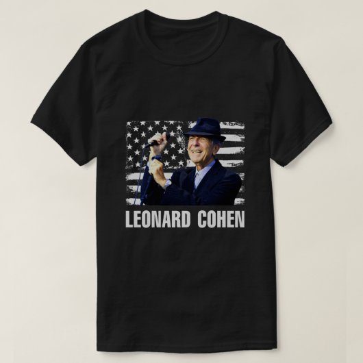 レオナルド・コーエン・アメリカ国旗 Tシャツ (デザイン正面)