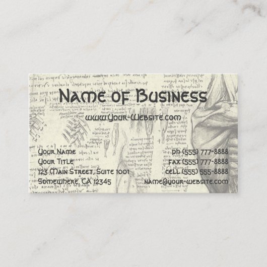 レオナルド・ダ・ヴィンチによる男性筋解剖学スケッチ 名刺 (正面)