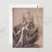 レオナルド・ダ・ヴィンチによる着席姿用のドレープ ポストカード (正面/裏面)