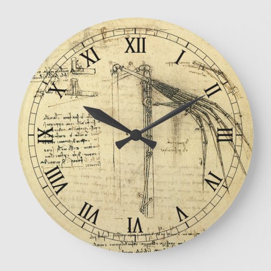 レオナルド・ダ・ヴィンチのウィング飛んでいる・オン・マシン・スケッチ ラージ壁時計 (正面)