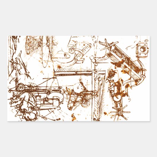 レオナルド・ダ・ヴィンチのスケッチ鎌 長方形シール (正面)