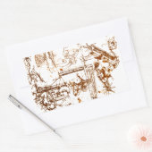 レオナルド・ダ・ヴィンチのスケッチ鎌 長方形シール (封筒)