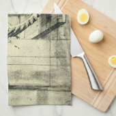 レオナルド・ダ・ヴィンチのトレッドミル動力クロスボウ キッチンタオル (四つ折り)