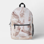 レオナルド・ダ・ヴィンチのヒト解剖学足骨 プリントバックパック (正面)