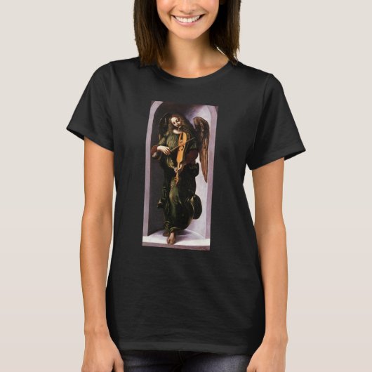 レオナルド・ダ・ヴィンチのヴィエールを持つ緑の天使 Tシャツ (正面)
