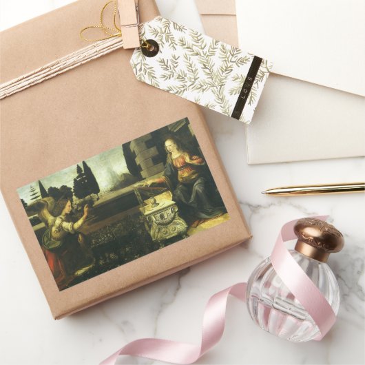 レオナルド・ダ・ヴィンチの主への受胎告知 長方形シール (ギフト)