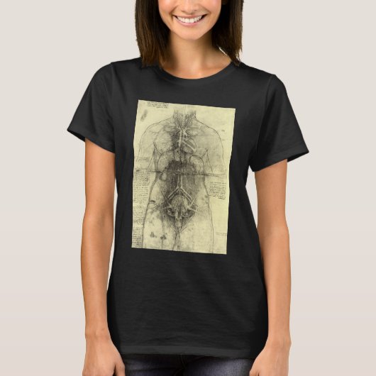 レオナルド・ダ・ヴィンチの人体解剖図 女性胴体 Tシャツ (正面)