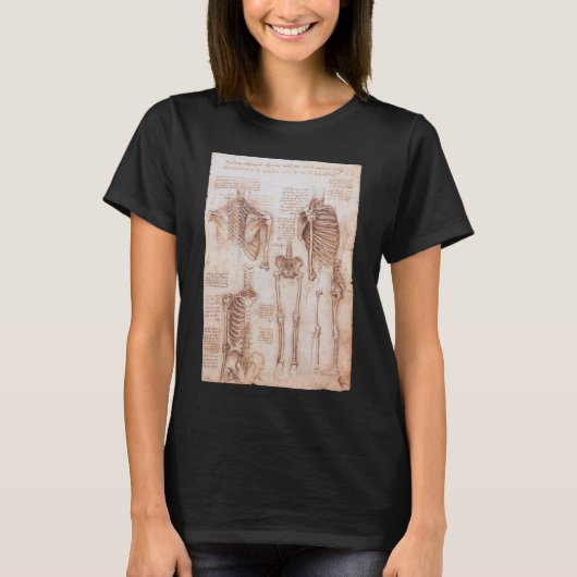レオナルド・ダ・ヴィンチの人体解剖骨格 Tシャツ (正面)