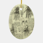 レオナルド・ダ・ヴィンチの人間の手の解剖学 セラミックオーナメント (正面)