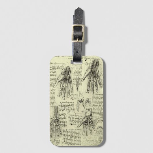レオナルド・ダ・ヴィンチの人間の手の解剖学 ラゲッジタグ (正面縦)