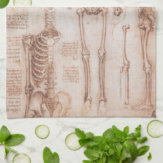 レオナルド・ダ・ヴィンチの人間の解剖学的骨格の骨 キッチンタオル (折り畳み)
