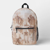 レオナルド・ダ・ヴィンチの人間の解剖学的骨格の骨 プリントバックパック (正面)