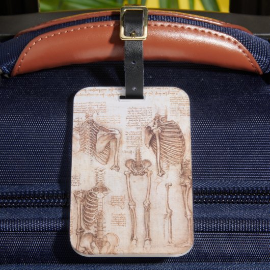 レオナルド・ダ・ヴィンチの人間の解剖学的骨格の骨 ラゲッジタグ (正面インサイチュ2)