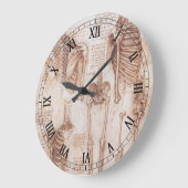 レオナルド・ダ・ヴィンチの人間の解剖学的骨格の骨 ラージ壁時計 (傾斜)