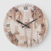 レオナルド・ダ・ヴィンチの人間の解剖学的骨格の骨 ラージ壁時計 (正面)