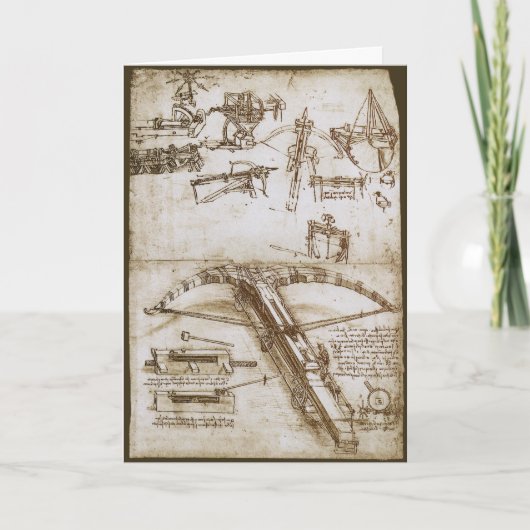 レオナルド・ダ・ヴィンチの巨大クロスボウ兵器のスケッチ カード (正面)