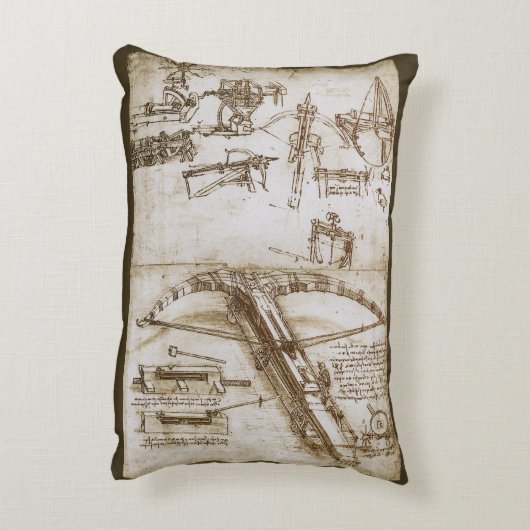 レオナルド・ダ・ヴィンチの巨大クロスボウ兵器スケッチ アクセントクッション (裏面(縦))