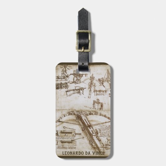 レオナルド・ダ・ヴィンチの巨大クロスボウ兵器スケッチ ラゲッジタグ (正面縦)