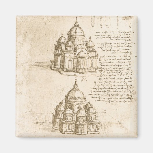 レオナルド・ダ・ヴィンチの建築カテドラル勉強 マグネット (正面)