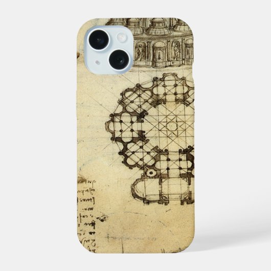 レオナルド・ダ・ヴィンチの建築カテドラル勉強 iPhone 15ケース (裏面)