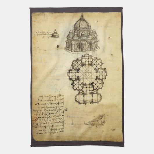 レオナルド・ダ・ヴィンチの建築大聖堂の研究 キッチンタオル (縦)
